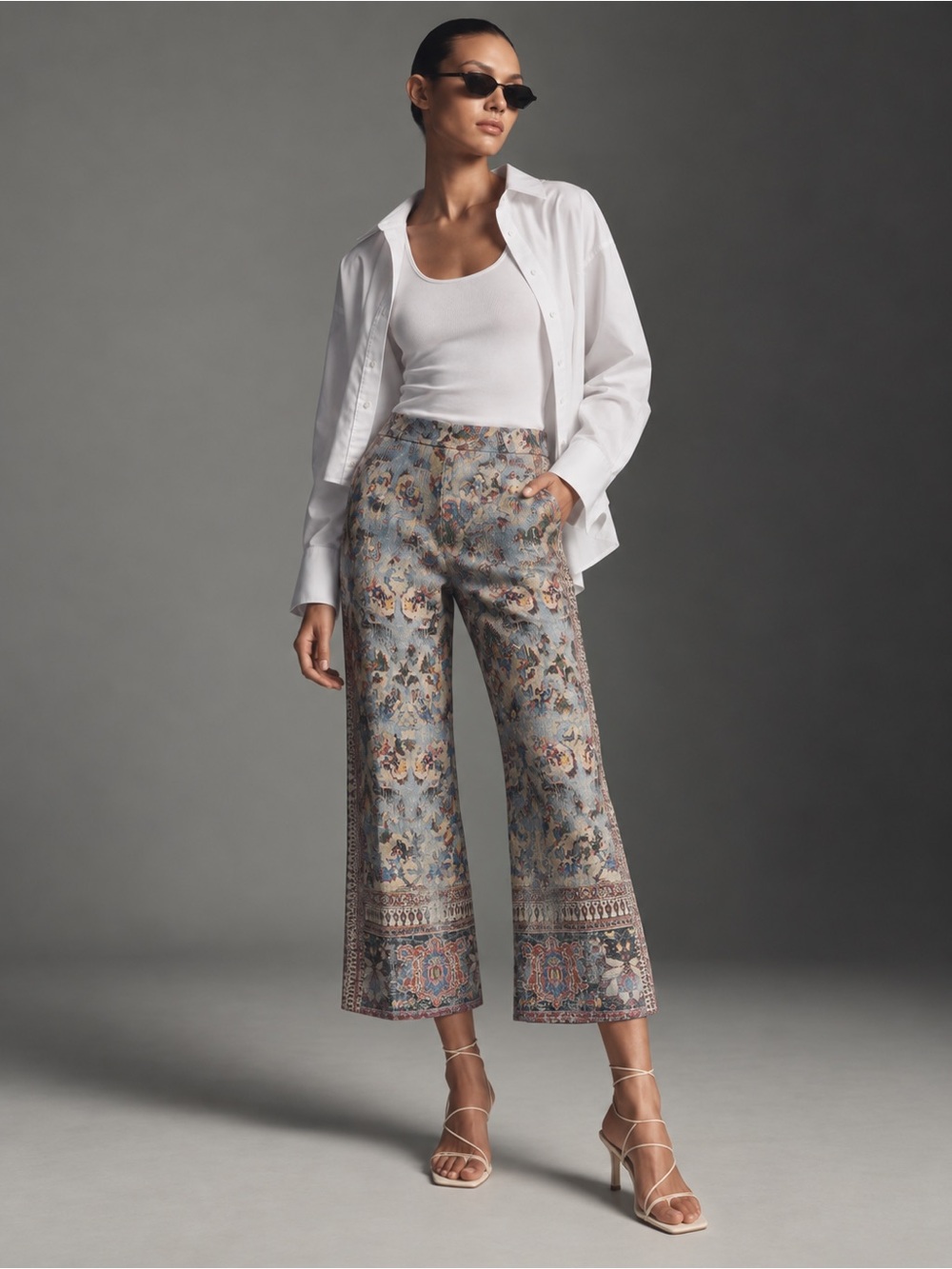 Kobi Halperin Mirielle Tapestry Abstract Capri Pants Size 8 Blue Multi Cropped